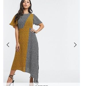 Glamorous Petite asymmetric midaxi dress in dalmatian spot mix